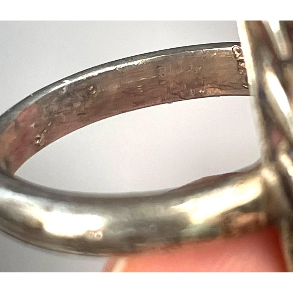 Navajo Sterling Silver Turquoise Coral Ring Early Handmade Size 3.25 Tested